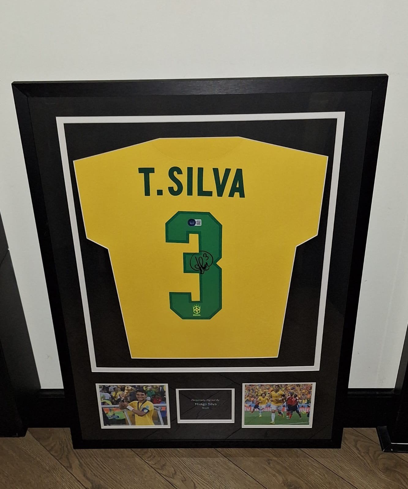 Ingelijst, gesigneerd Brazilië shirt Thiago Silva Beckett, Verzamelen, Ophalen of Verzenden, Shirt