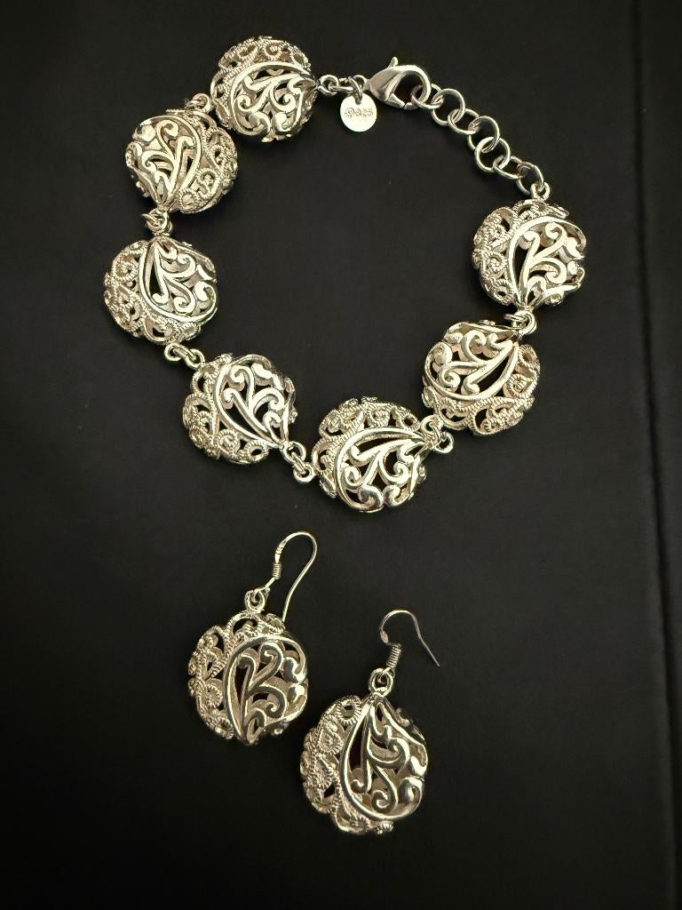Parure : bracelet et boucles d’oreilles "925", Handtassen en Accessoires, Ophalen, Zo goed als nieuw, Zilver, Zilver
