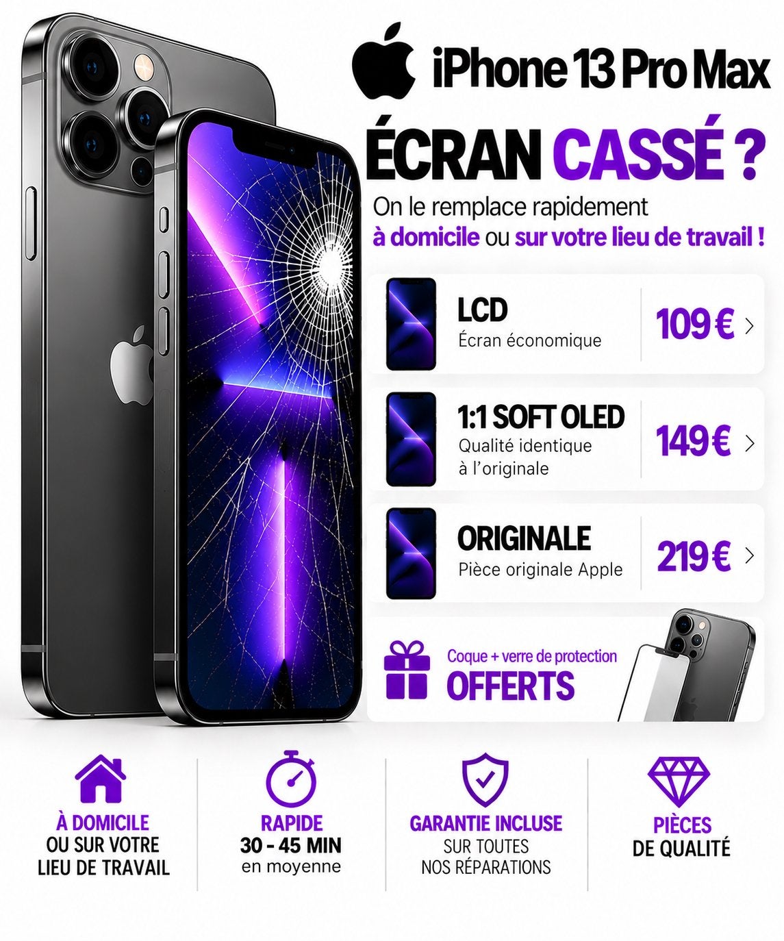 📱 RÉPARATION ÉCRAN iPHONE 13 PRO MAX BRUXELLES 0466273471 ✅, Enlèvement, Comme neuf, Protection, Apple