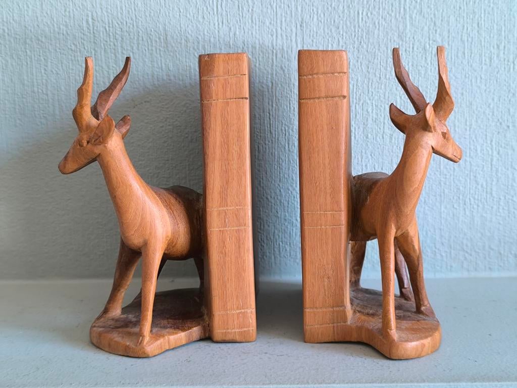 Vintage handcarved boekensteunen, Ophalen of Verzenden