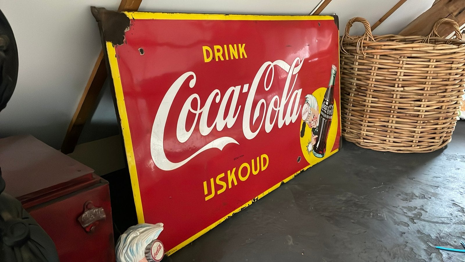 Emaille reclamebord Coca Cola, Verzamelen, Ophalen, Gebruikt, Reclamebord