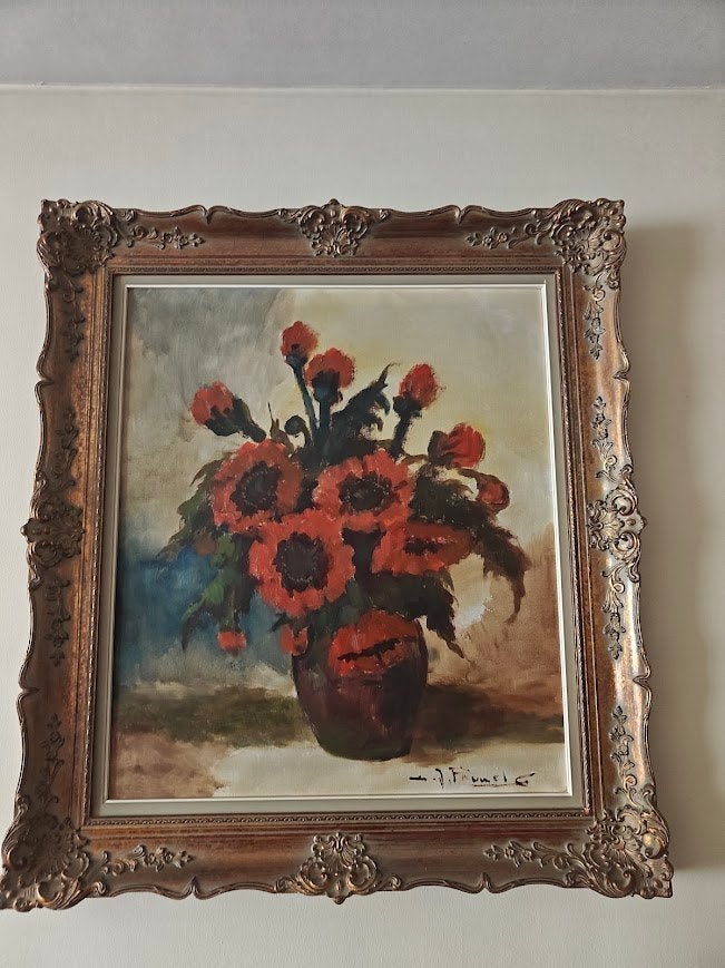 bloemstilleven, Enlèvement ou Envoi, Peinture à l'huile, Signé, Toile