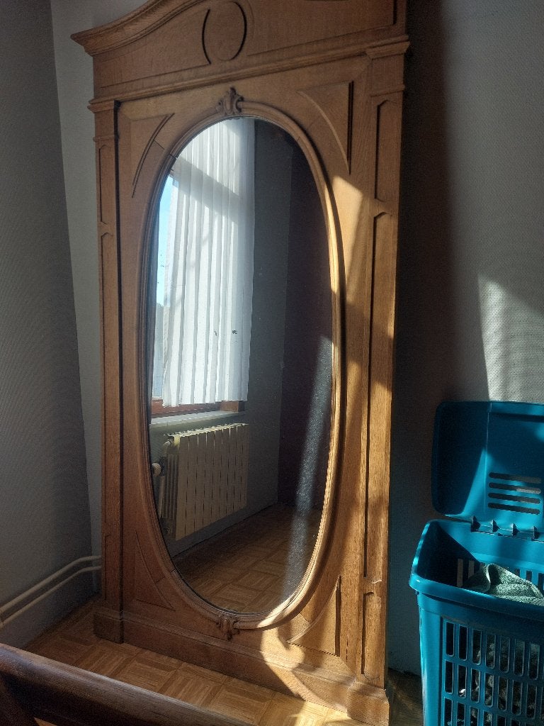 Grand miroir vintage sur pied en chêne massif, Enlèvement