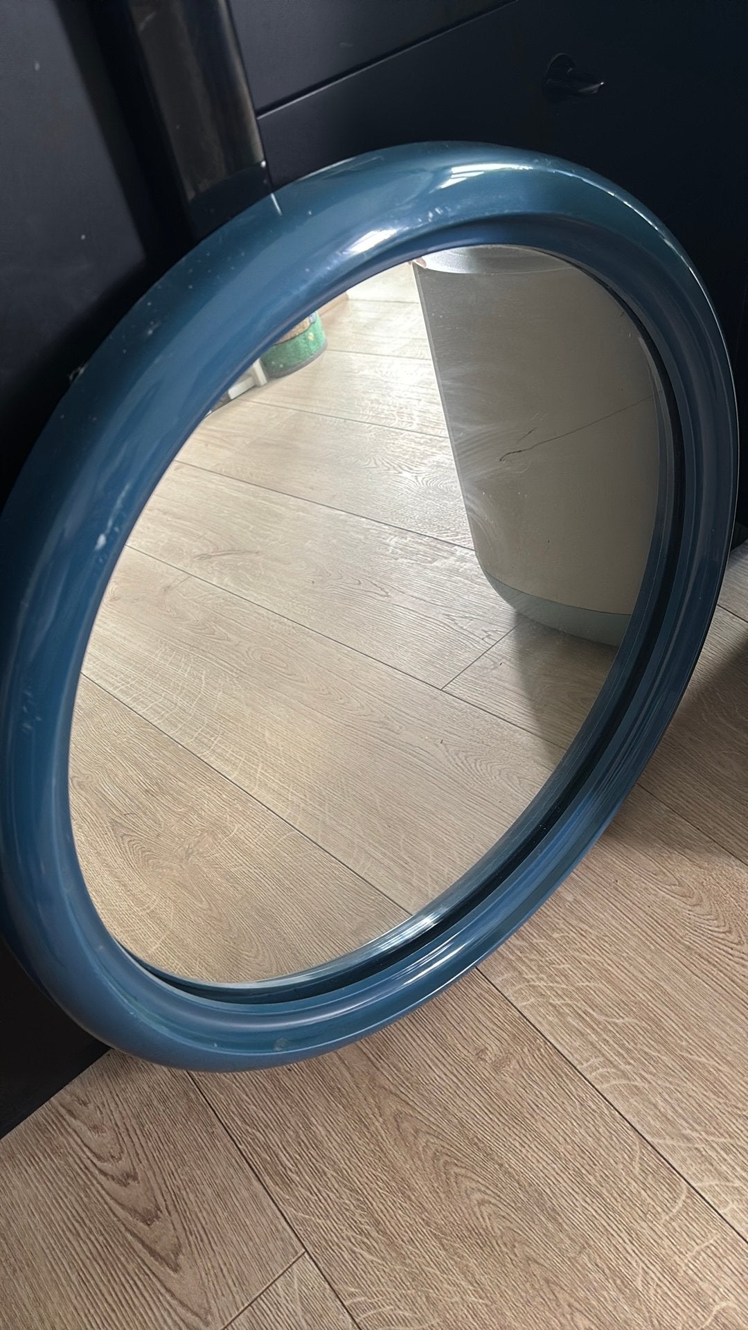 Round wall mirror navy blue hanging mirror, Ophalen, Gebruikt