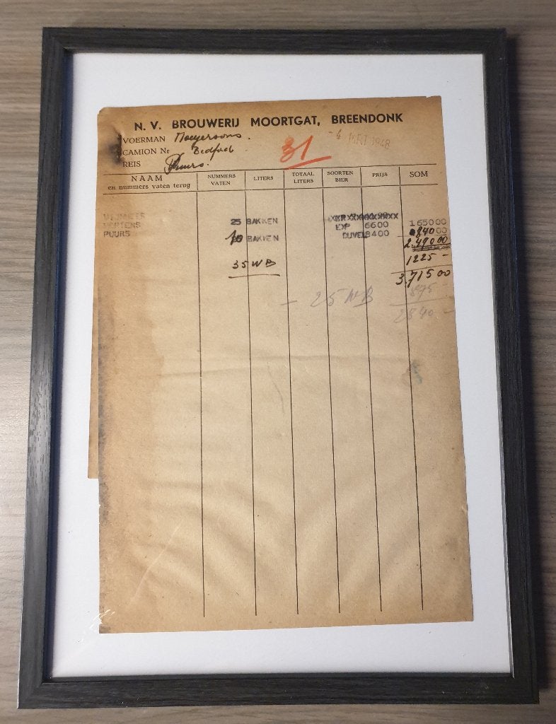 Duvel Moortgat Brouwerij Originele factuur 1948 Uniek stuk, Verzamelen, Ophalen of Verzenden, Gebruikt, Reclamebord, Plaat of Schild
