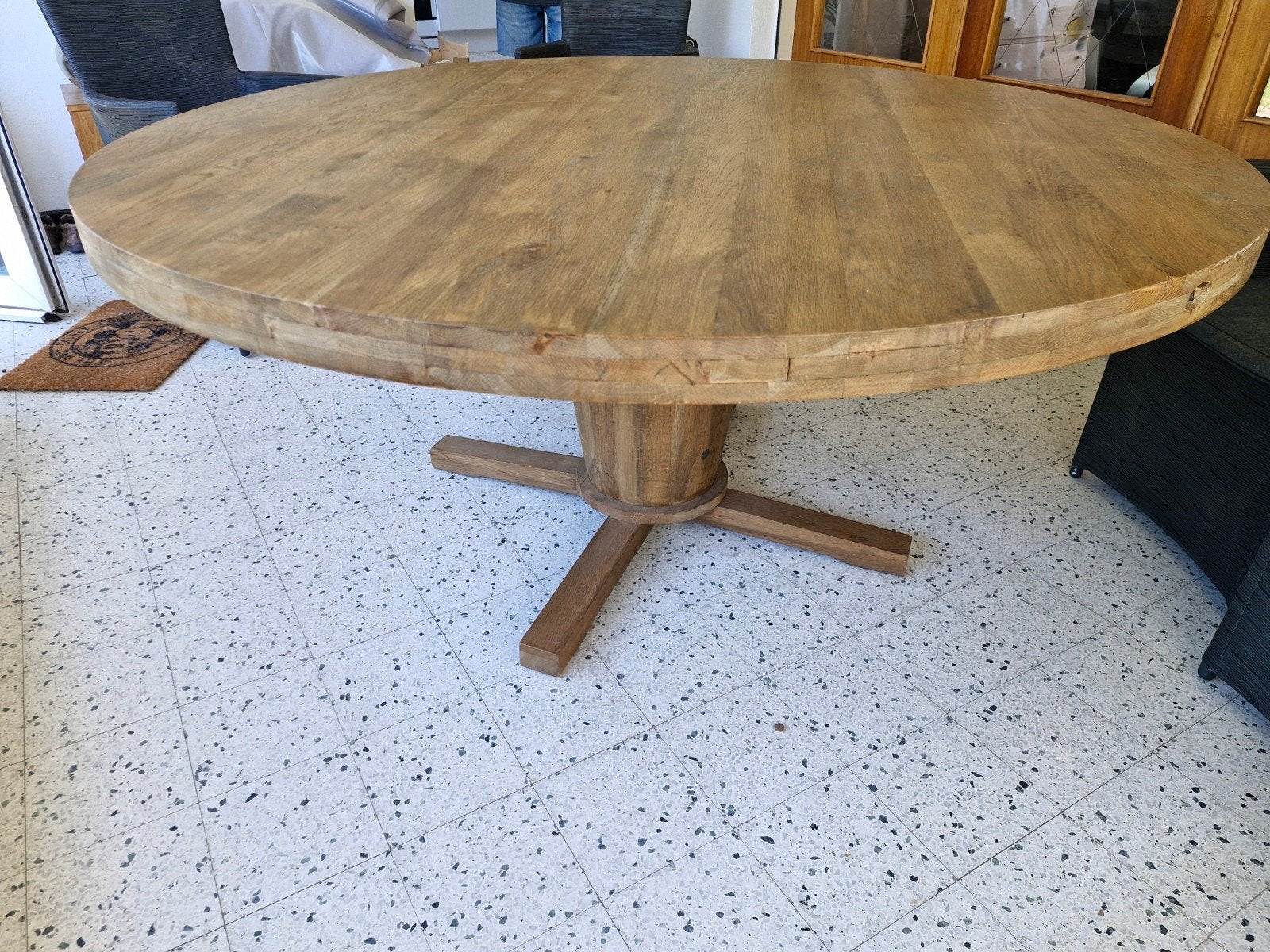 Ronde houten tafel weathered oak, Ophalen