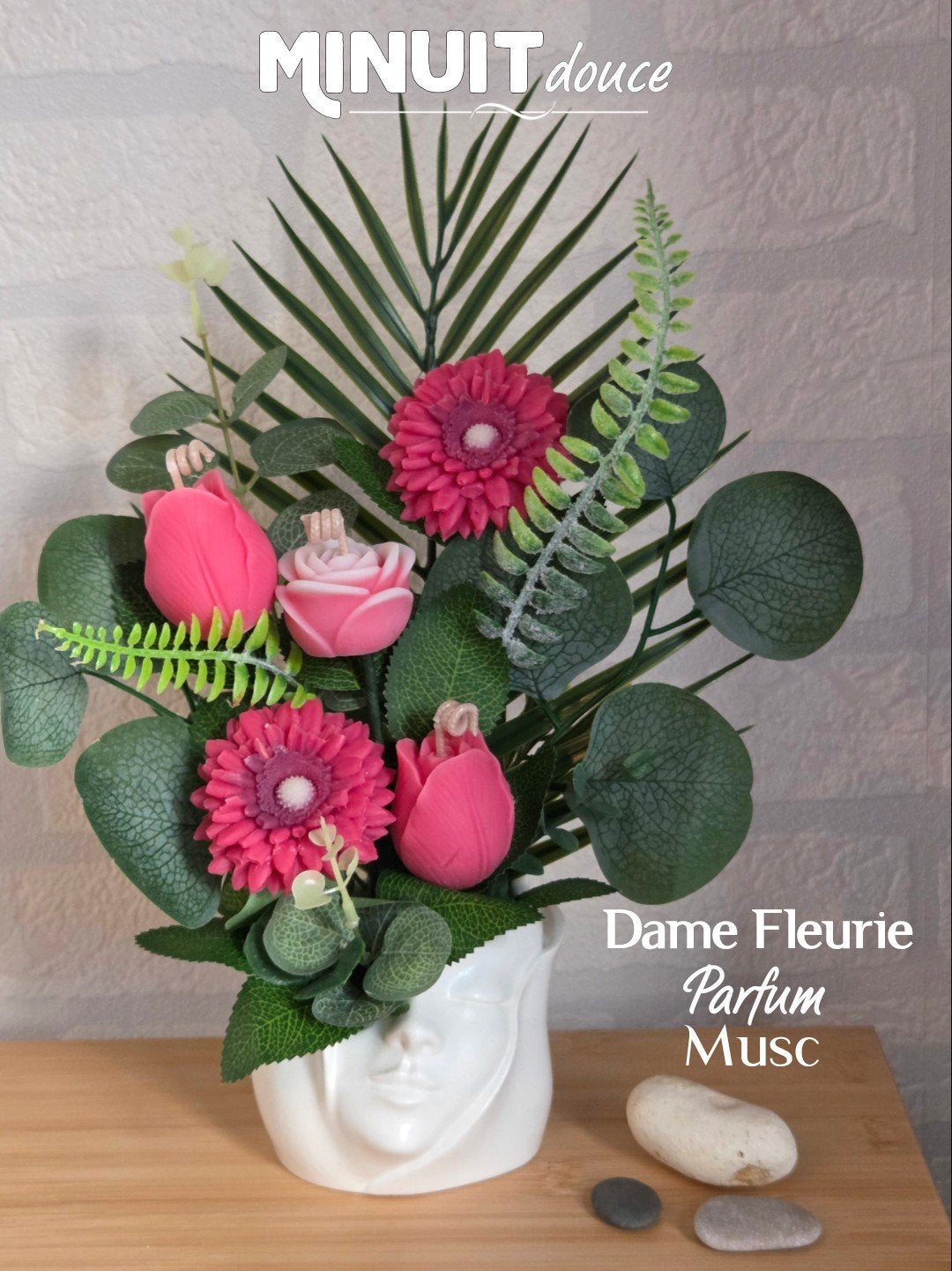Idée cadeau originale – Bougie fleurie, Neuf, 30 cm, Intérieur, Rose