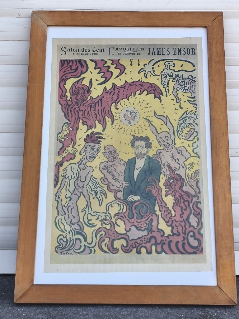 lithographie salon des cent exposition de james ensor, Antiek en Kunst, Ophalen of Verzenden, Lithografie