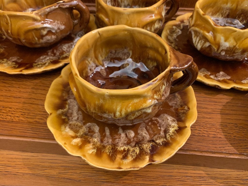 Lot de 4 tasses à thé Vallauris avec leurs soucoupes, Vintage, Comme neuf, Céramique, Enlèvement