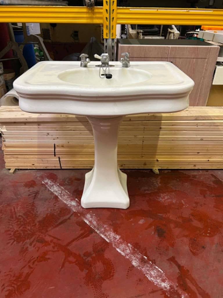 Antieke lavabo op voet + tablet, Lavabo ou Évier, Moins de 100 cm, Enlèvement, Utilisé
