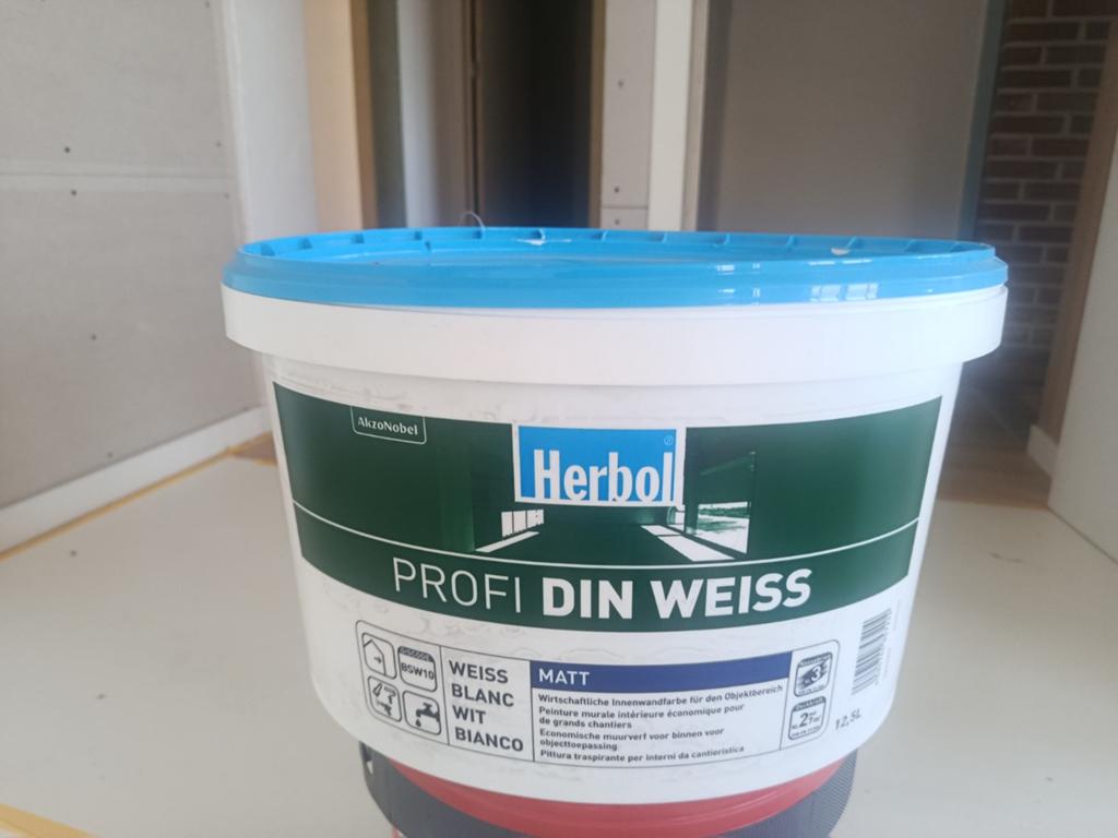 Nu te koop 1 emmer 12 l  herbol muurverf  wit  84€ exks btw, Doe-het-zelf en Bouw, Verf, Beits en Lak, Ophalen, Wit
