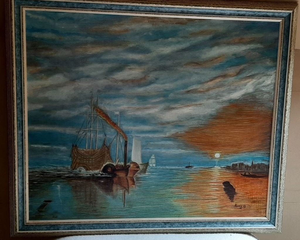 schilderij, Antiek en Kunst, Ophalen, Maritiem / water, Doek, Handgeschilderd