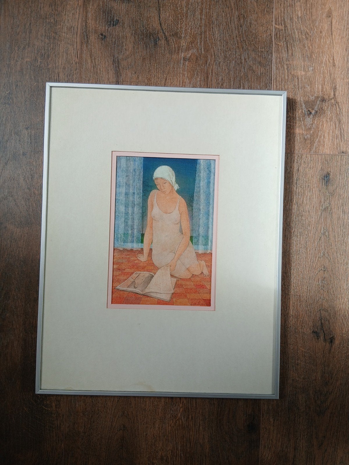 “Lezende Vrouw” – Godelieve Meulepas, Antiek en Kunst, Ophalen of Verzenden, Glas, Gesigneerd, Gemengde techniek