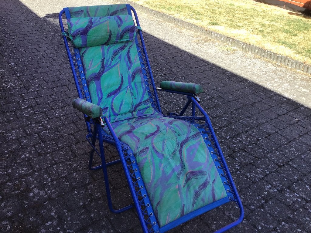Plooibare Retro strand/tuinzetel, met zit en ligstand., Jardin & Terrasse, Chaises de jardin, Enlèvement, Utilisé, Pliant