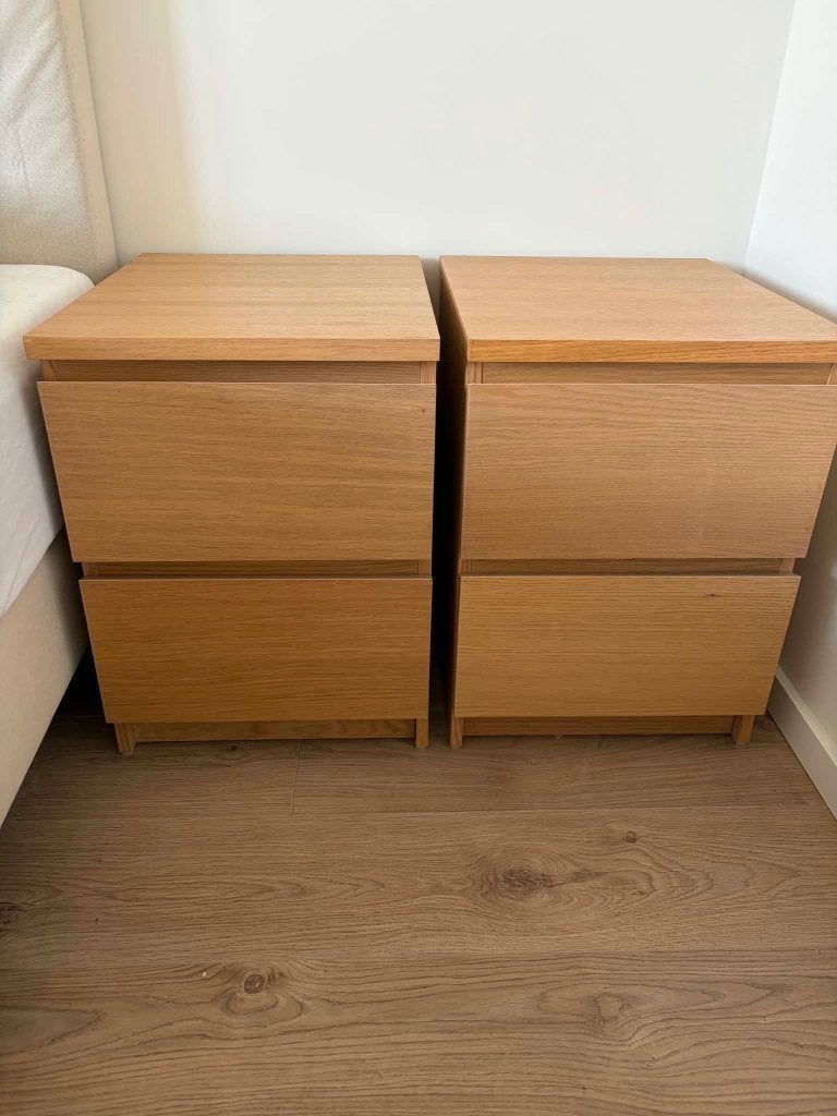 2 nachtkastjes + 2 nachtlampjes rotan, Ophalen, Gebruikt