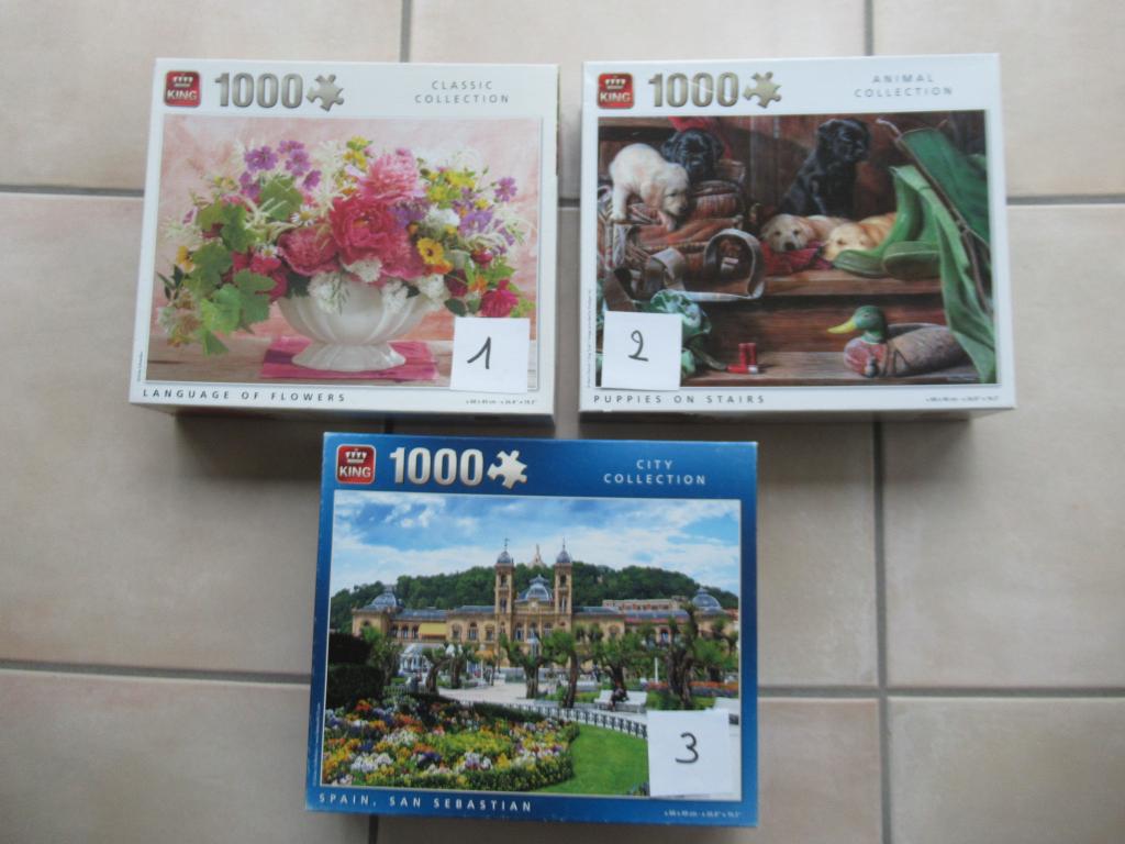 3 mooie volledige King puzzels van 1000 stukjes, zgan, Ophalen, 500 t/m 1500 stukjes, Zo goed als nieuw, Legpuzzel