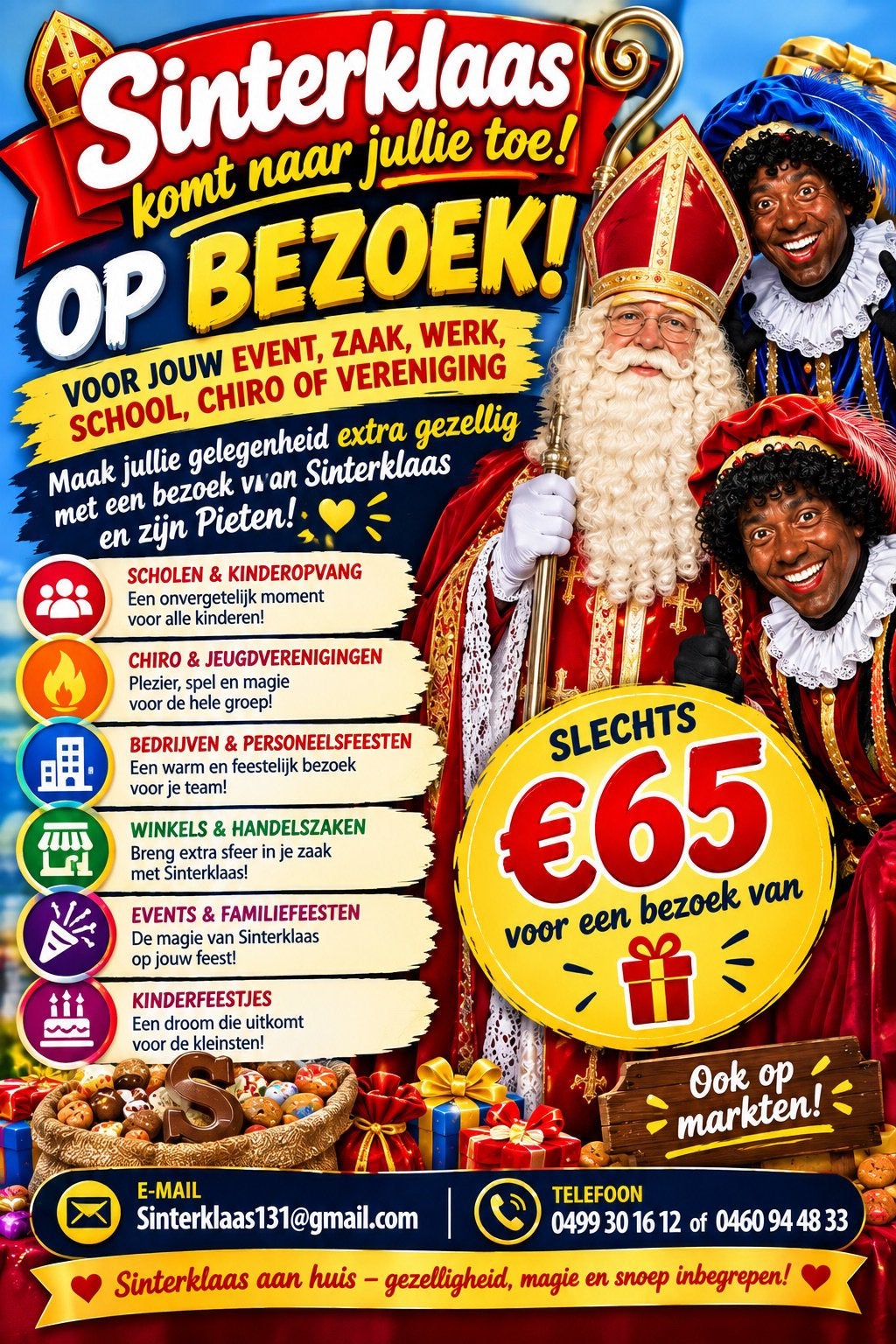 Sinterklaas en pieten aan huis of voor uw evenement