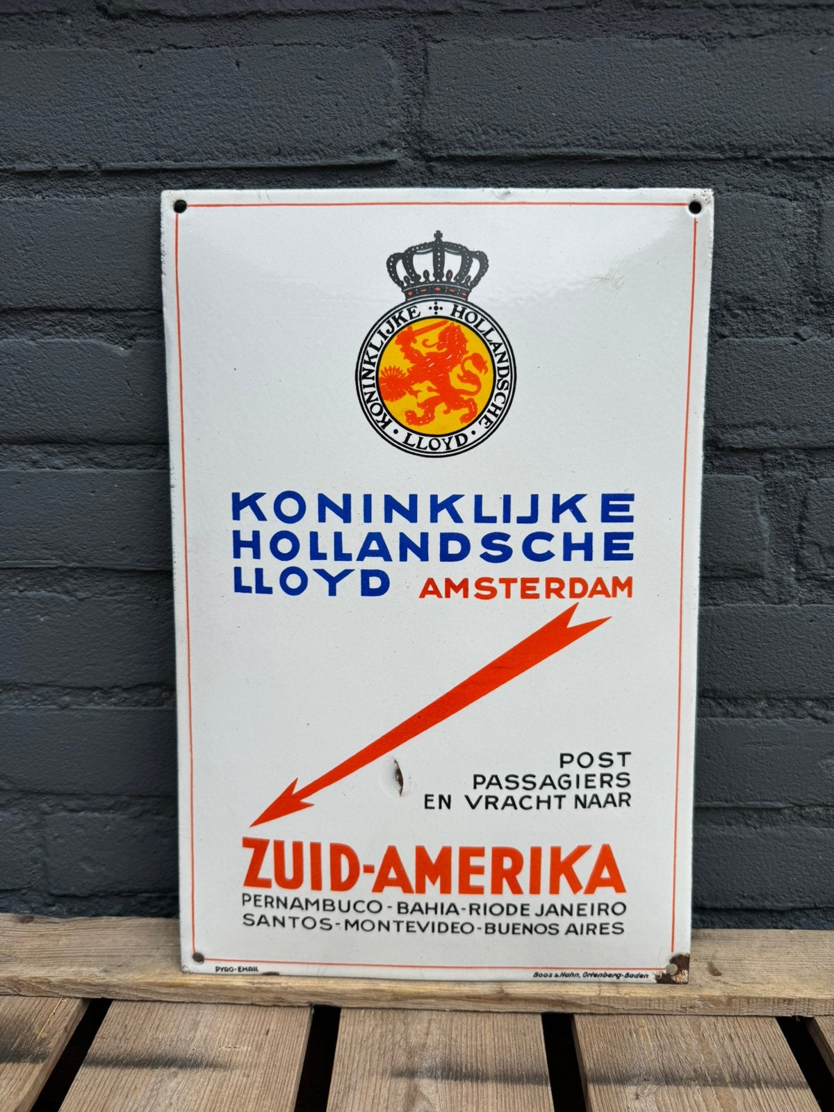 Koninklijke Hollandsche Lloyd emaille bord, Ophalen of Verzenden, Gebruikt, Reclamebord