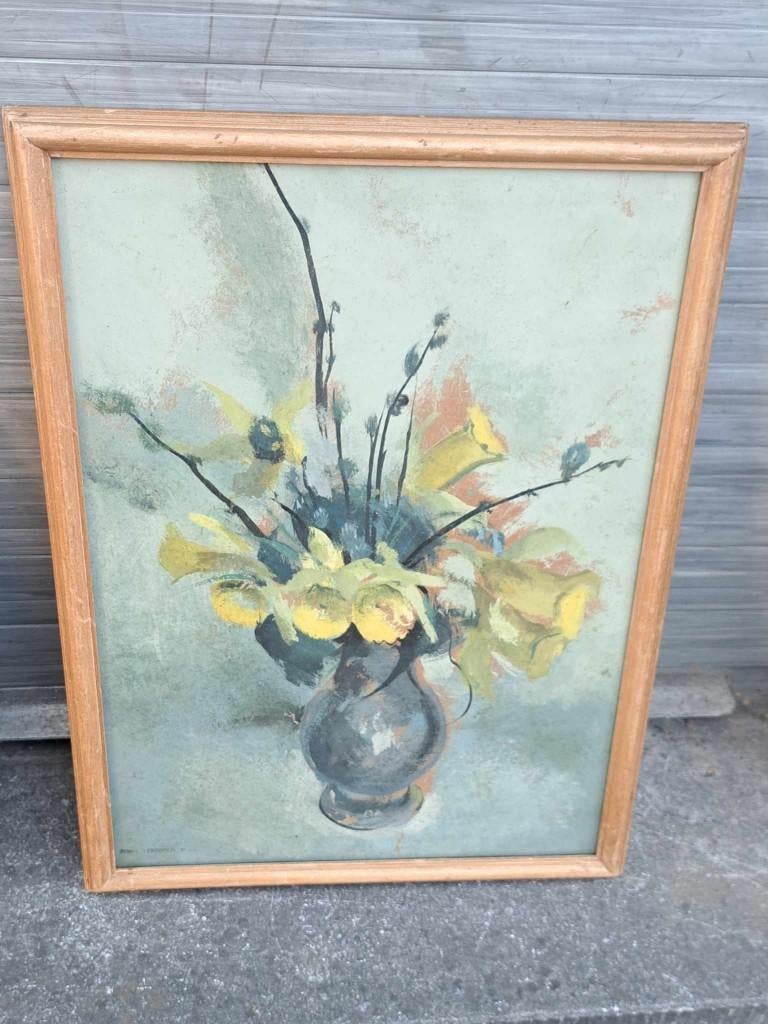 Huile sur papier fleur signe Frans depooter, Ophalen of Verzenden