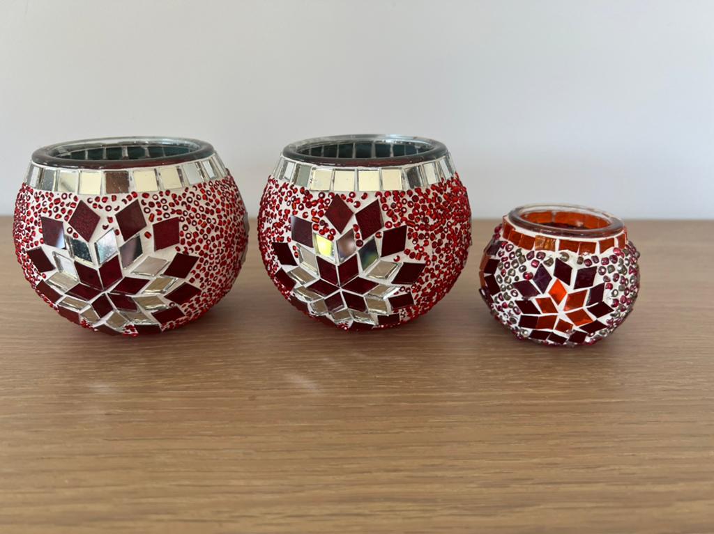 3 glazen potjes om theelichtjes in te zetten, Huis en Inrichting, Ophalen, Zo goed als nieuw