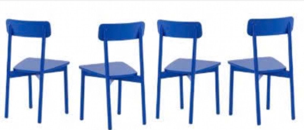 Set van 4 massief beuken stoelen, JODI, blauw, Huis en Inrichting, Stoelen, Ophalen, Blauw, Nieuw, Hout