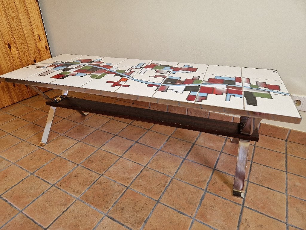 Adri Belgique betegelde salontafel, Frankrijk, jaren 60, Ophalen of Verzenden