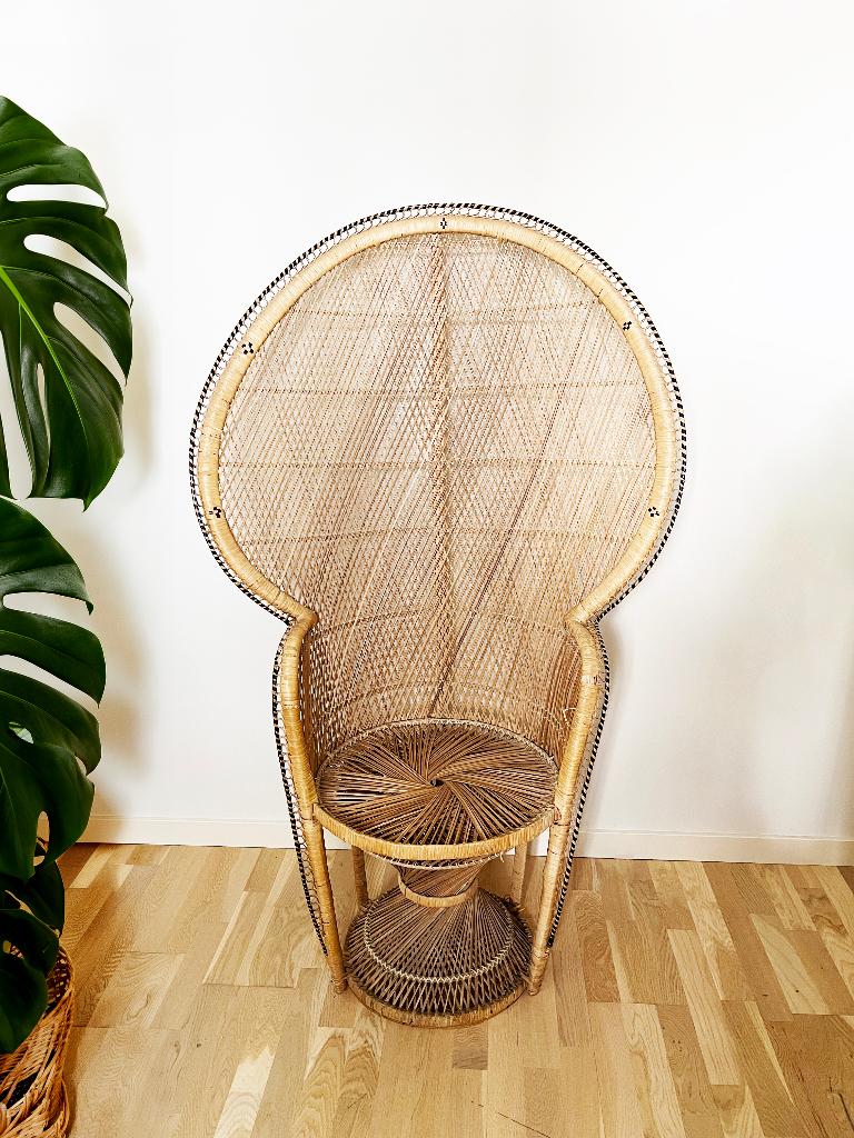 vintage Emanuelle stoel in rotan bohemien, Ophalen, Gebruikt, Overige kleuren, Riet of Rotan