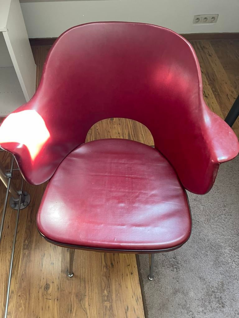 Retro vintage leren stoel rood bordeaux, Ophalen, Huis en Inrichting
