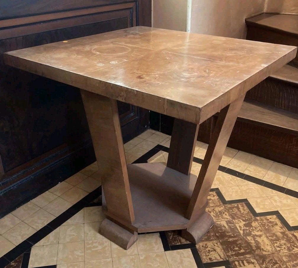 Prachtige Antieke Art Deco Bijzettafel / Salontafel, Ophalen, Vierkant