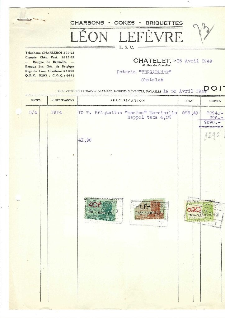 Ancienne facture 1949, Envoi, Utilisé