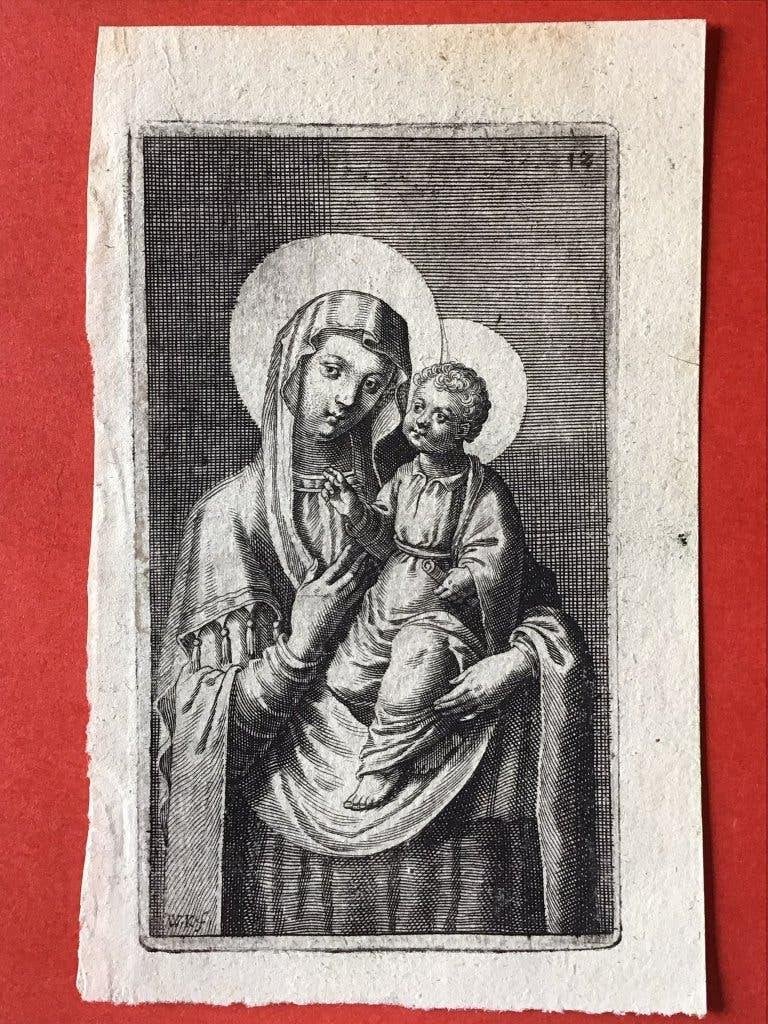17e gravure Wolfgang Kilian Augsburg Madonna en Kind, Antiek en Kunst, 7 cm, Religie, Gravure, Gesigneerd