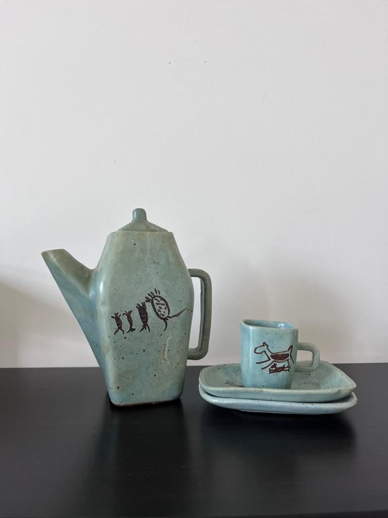Authentieke koffie en thee set Brazilië groen geschilderd, Antiek en Kunst, Ophalen of Verzenden