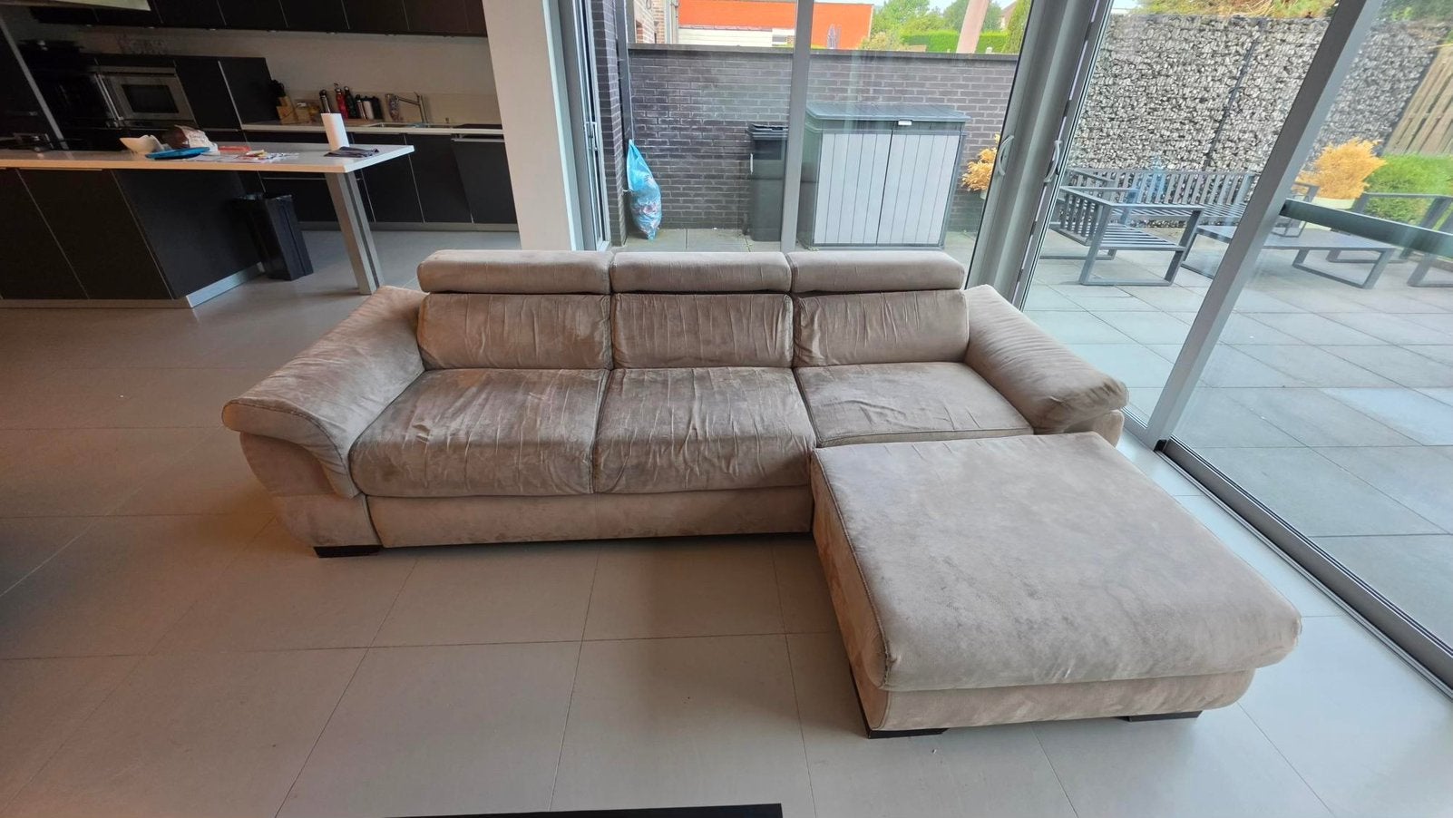 Alcantara bank + dagbed, taupe, Huis en Inrichting, Ophalen, Gebruikt, Hout, Classique
