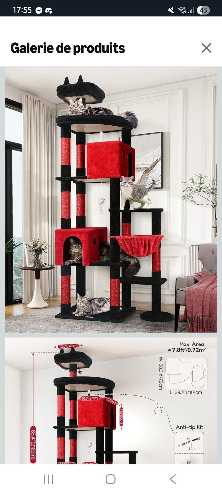 Arbre à chat XXL 213cm, Animaux & Accessoires