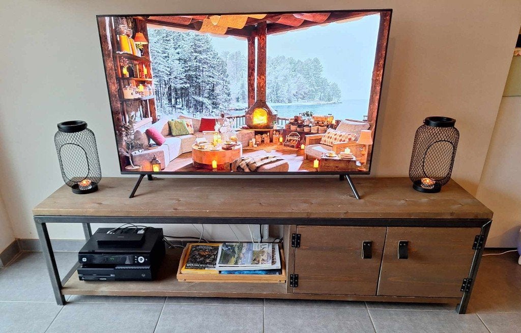 TV-meubel (hout + robuust staal) - L180cm (nieuwprijs: €799, Huis en Inrichting, Kasten |Televisiemeubels, Ophalen, Gebruikt, Industrieel / Scandinavisch