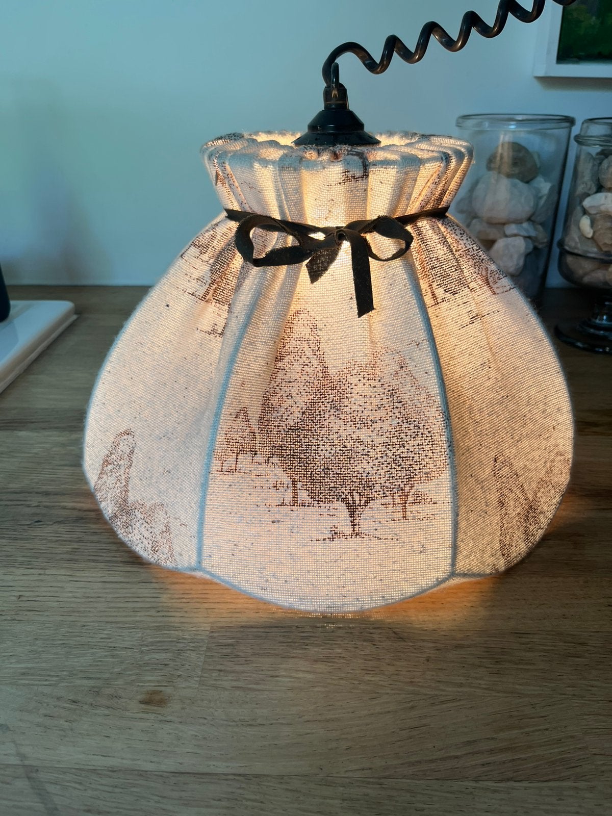 VIBTAGE RETRO HANGLAMP LAMPENKAP STOF PATROON, Enlèvement ou Envoi, Comme neuf, Textile