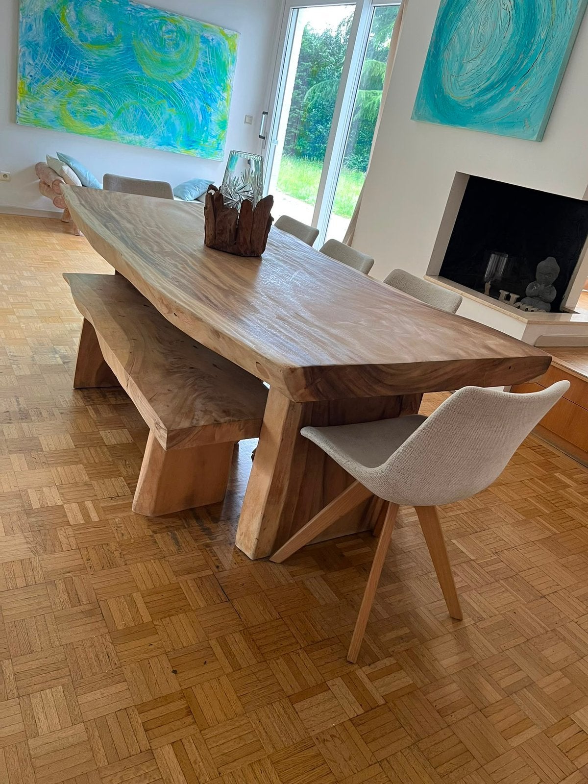 Houten tafek met bank en stoelen, Ophalen, Zo goed als nieuw