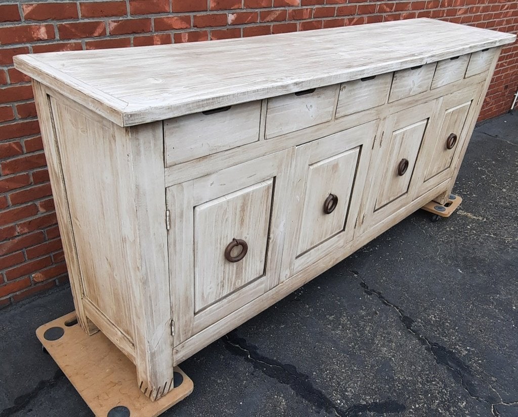 Buffet en bois massif avec aspect patiné blanc patiné, 25 à 50 cm, 200 cm ou plus, Comme neuf, Enlèvement