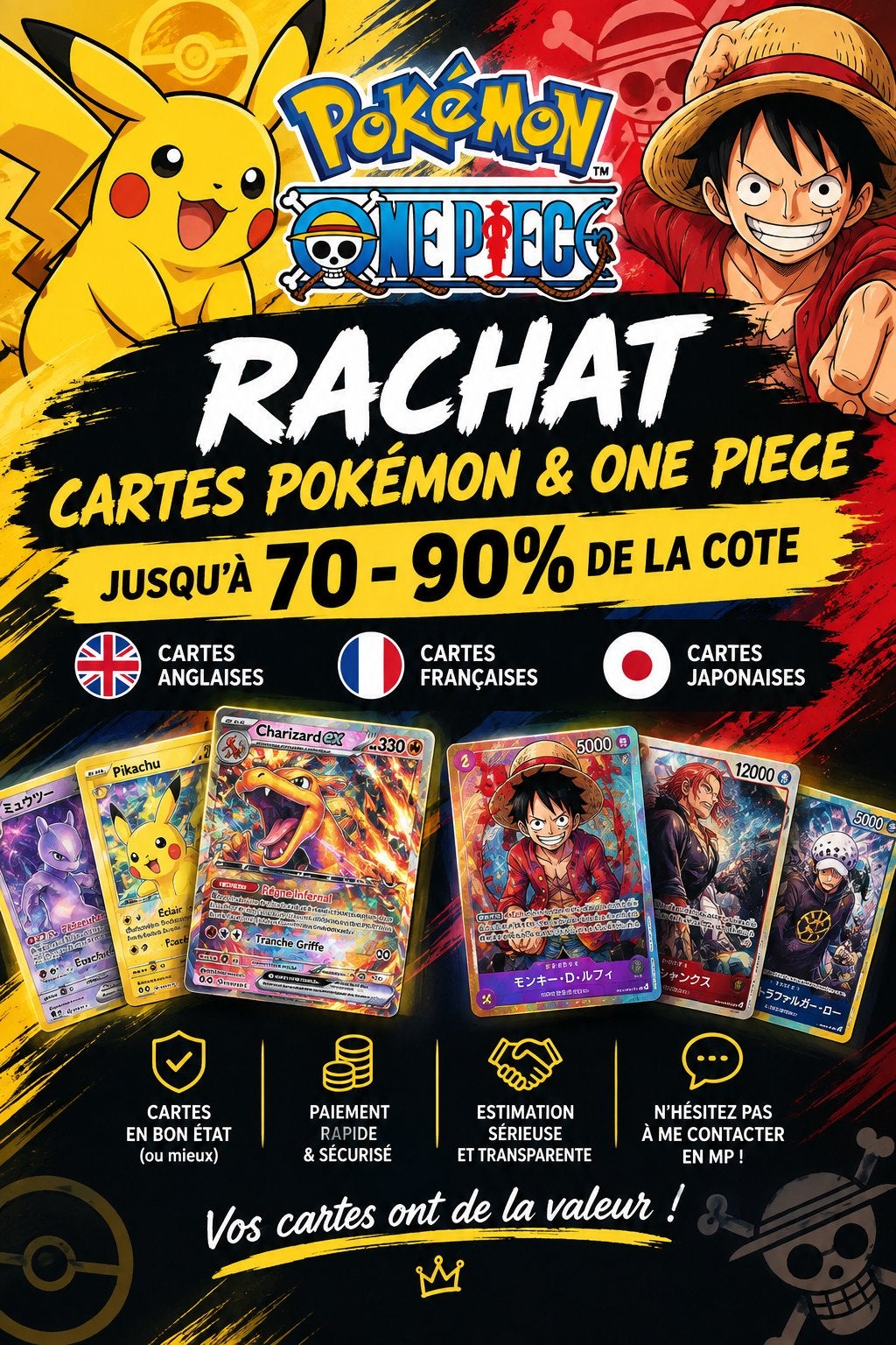 RACHAT CARTE POKEMON & ONE PIECE, Enlèvement