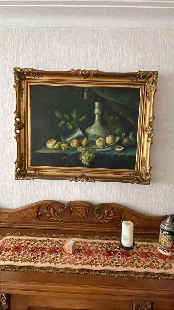 Schilderij stilleven met vruchten en servies, Ophalen