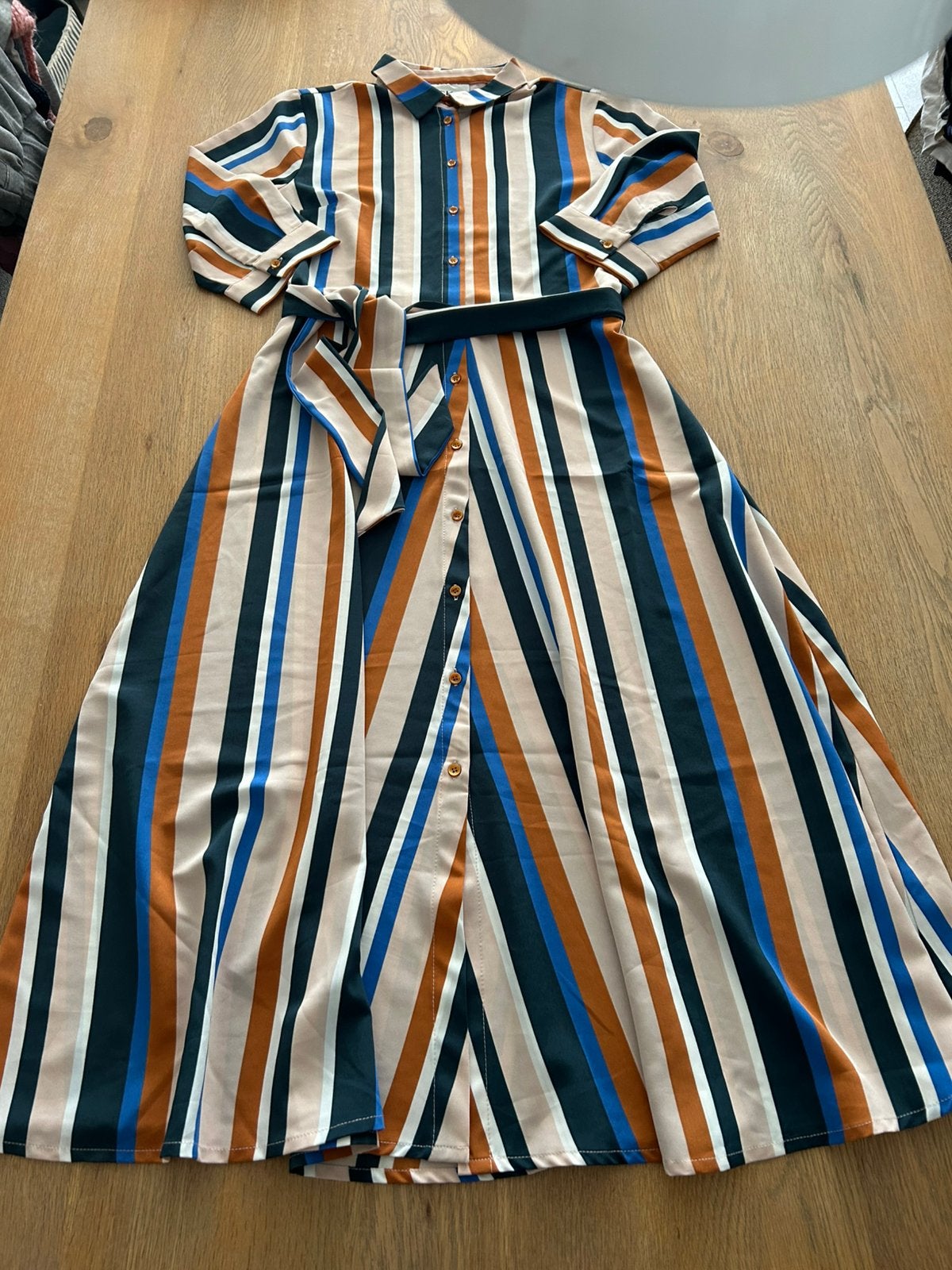 Beige blauw gestreepte lange hemdjurk CKS maat XS, Kleding | Dames, Jurken, Blauw, Ophalen of Verzenden, Zo goed als nieuw, Maat 34 (XS) of kleiner
