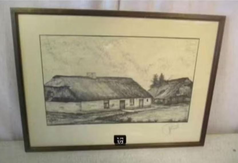 Belle gravure ancienne « Ferme et grange » - Joosten, Enlèvement ou Envoi, Paysage, Gravure, Signé