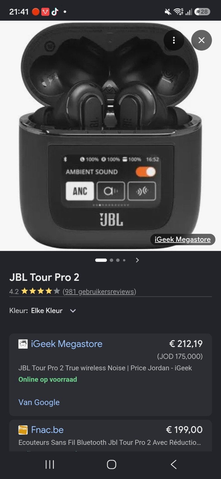 jbl pro tour 2, Télécoms, Réduction active du bruit, Comme neuf, Intra-auriculaires (In-Ear), Noir