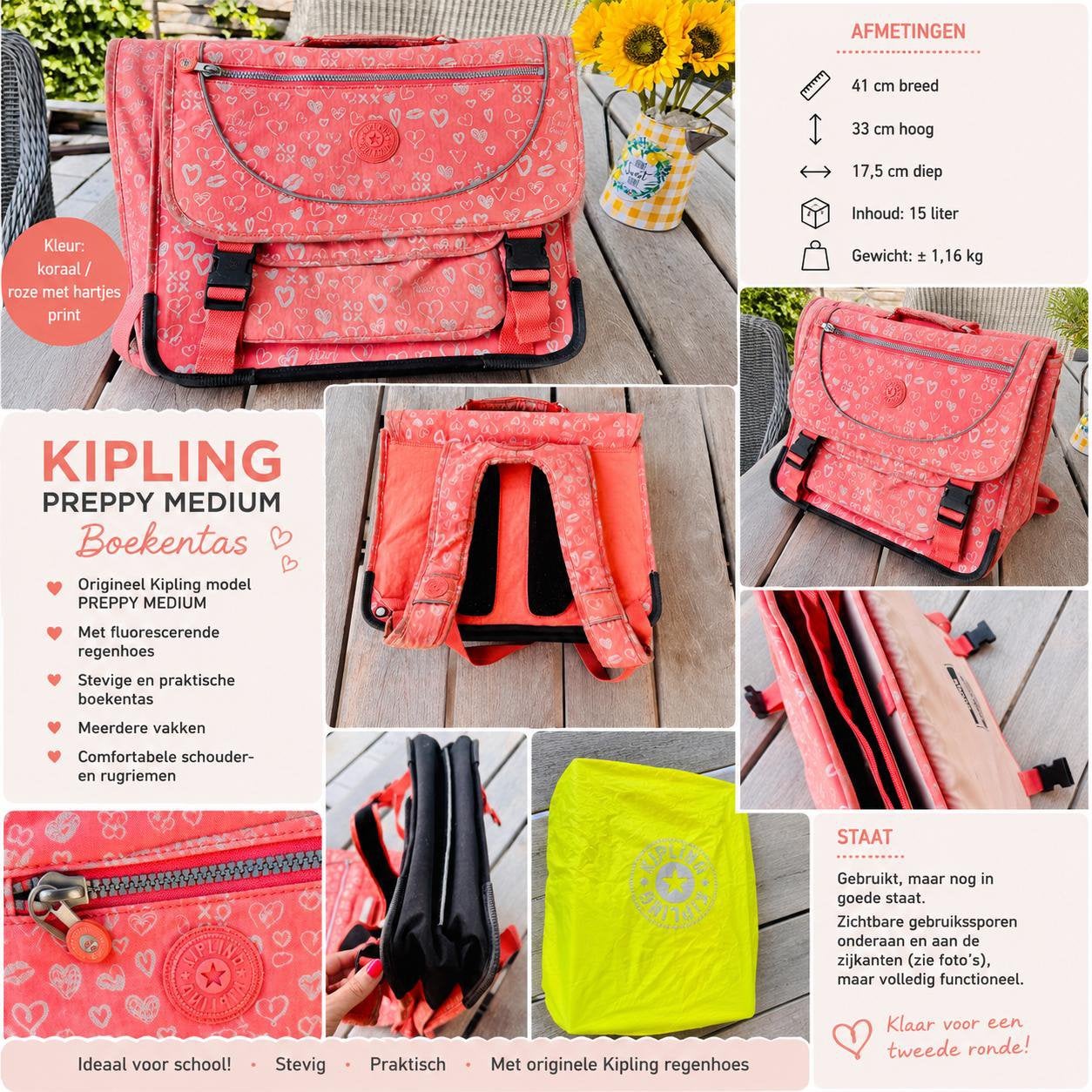 Kipling Preppy boekentas, 30 à 40 cm, Rose, 30 à 40 cm, Enlèvement