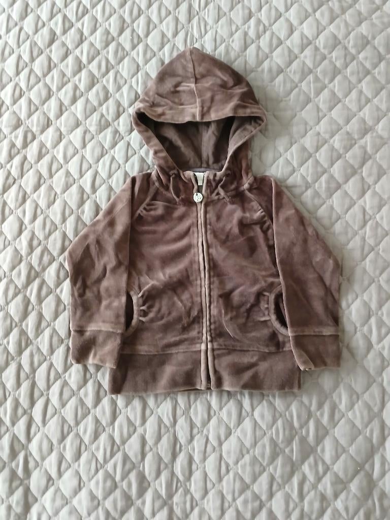 JBC Velours Sweatvest met Kap – Bruin – Maat 86, JBC, Ophalen of Verzenden, Zo goed als nieuw, Truitje of Vestje