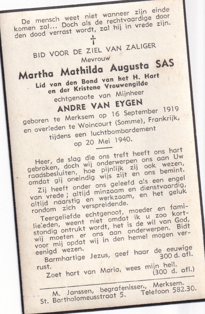 B PFOTO  SAS  MERKSEM1919 - 40 LUCHTBOMBARDEMENT, Enlèvement ou Envoi, Image pieuse