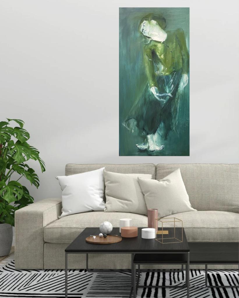 Schilderij peinture painting ‘Green move’ 140x70, Ophalen