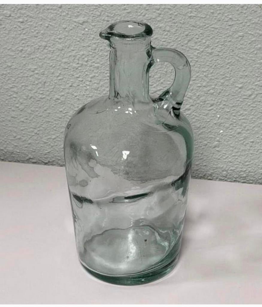 Vintage handgemaakte glazen kruik karaf fles 20cm decoratie, Antiek en Kunst, Ophalen of Verzenden