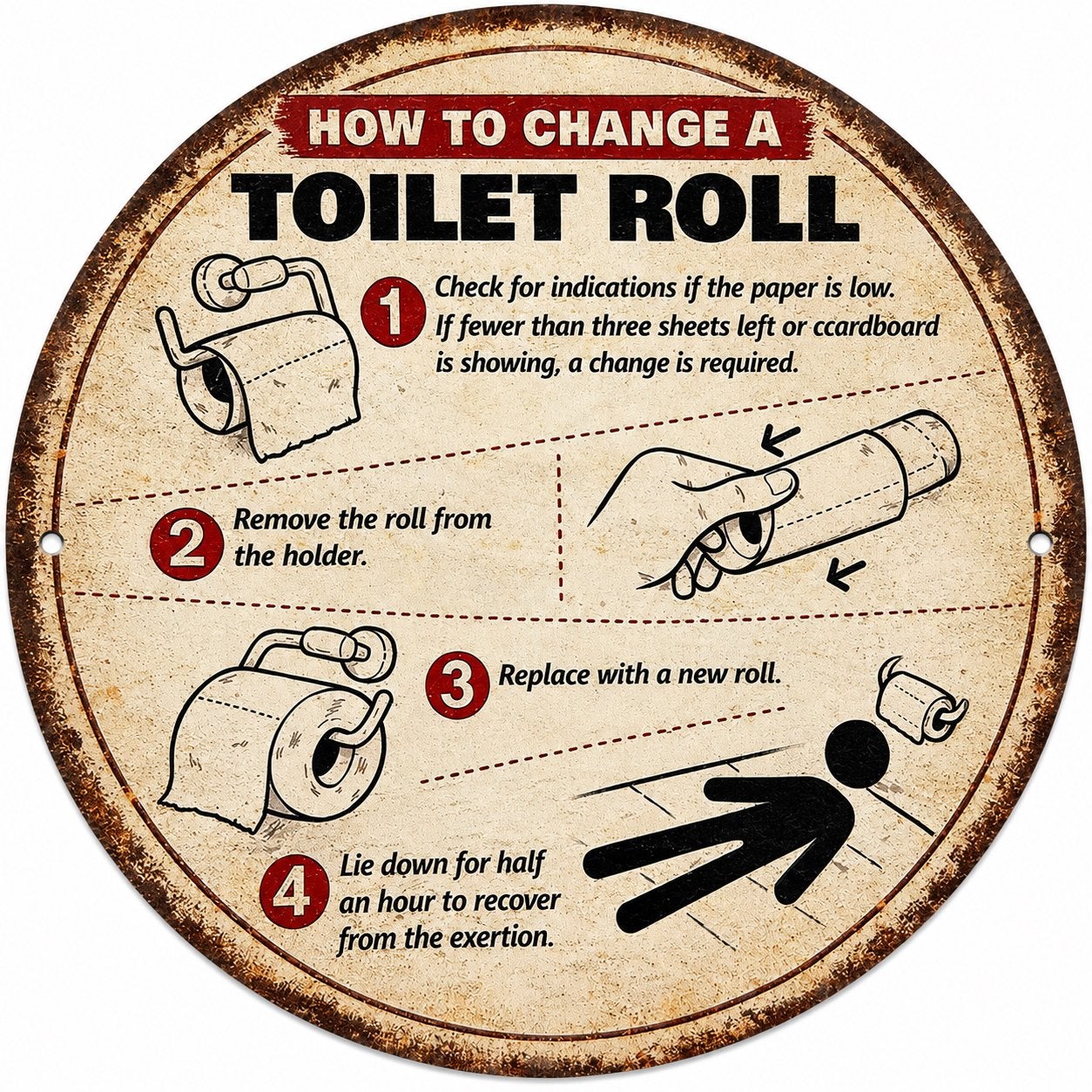 Grappig bord How to change a toilet roll - vintage mancave, Ophalen of Verzenden, Nieuw, Reclamebord
