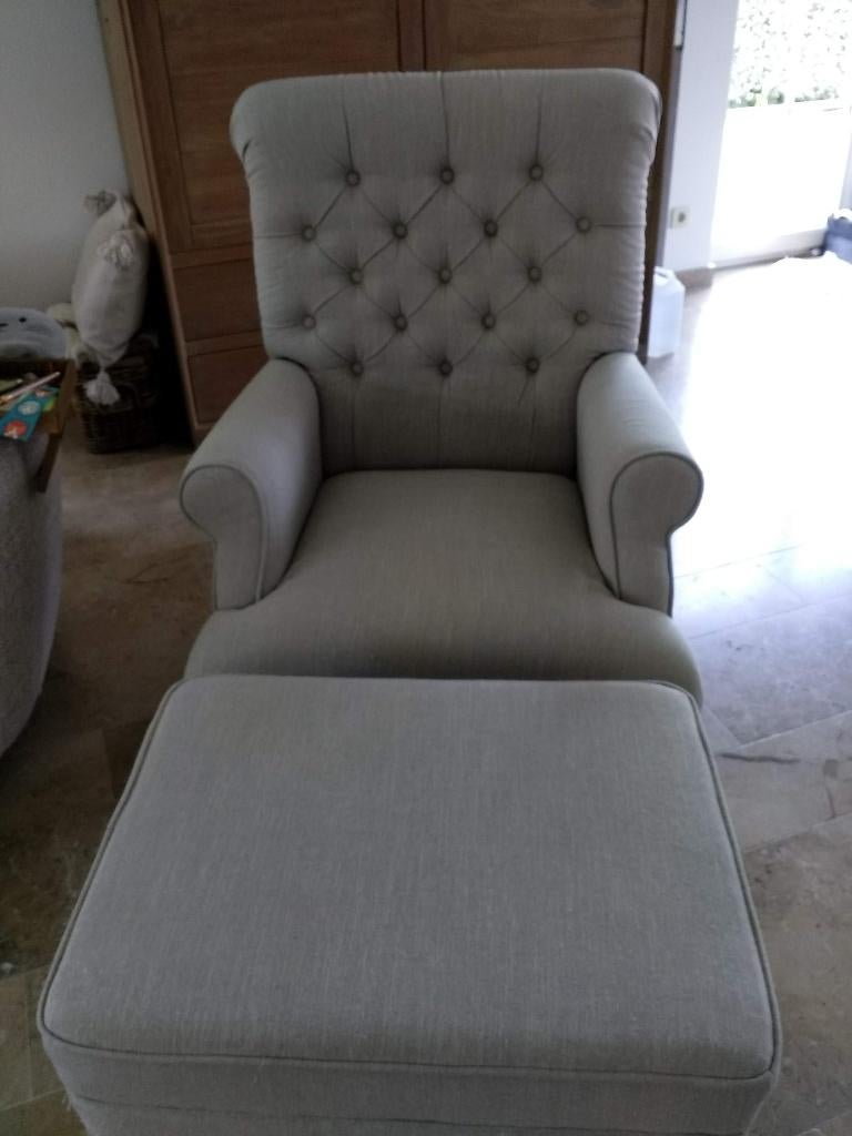 Fauteuil met poef, Huis en Inrichting, Ophalen, Gebruikt, Stof, Cottage